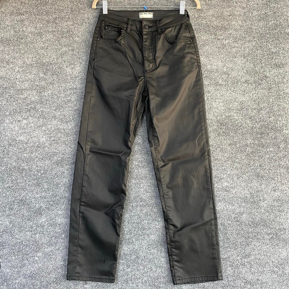 WE THE FREE BLACK FAUX LEATHER PANTS STRAIGHT LEG BUTTON FLY CYBER GRUNGE SCENE
